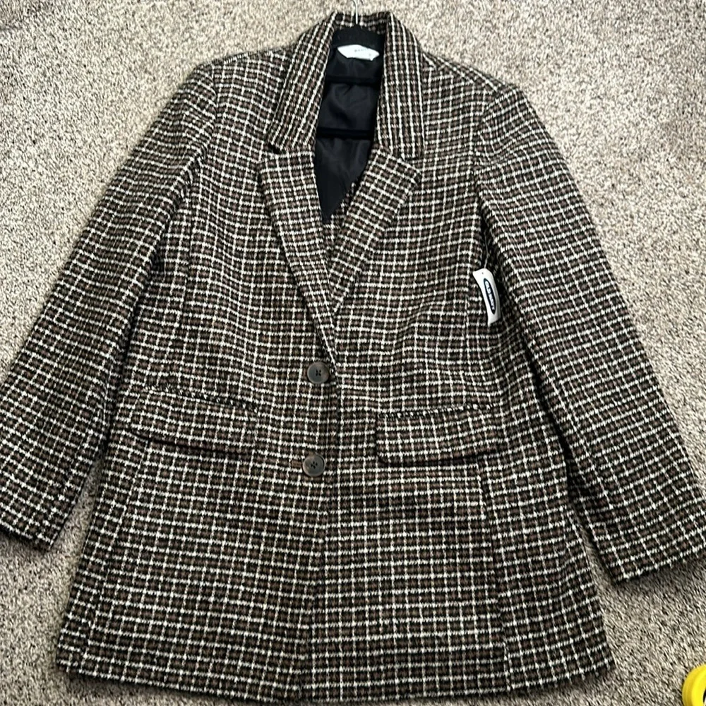 Old navy plaid checker blazer brown black beige size S new office career